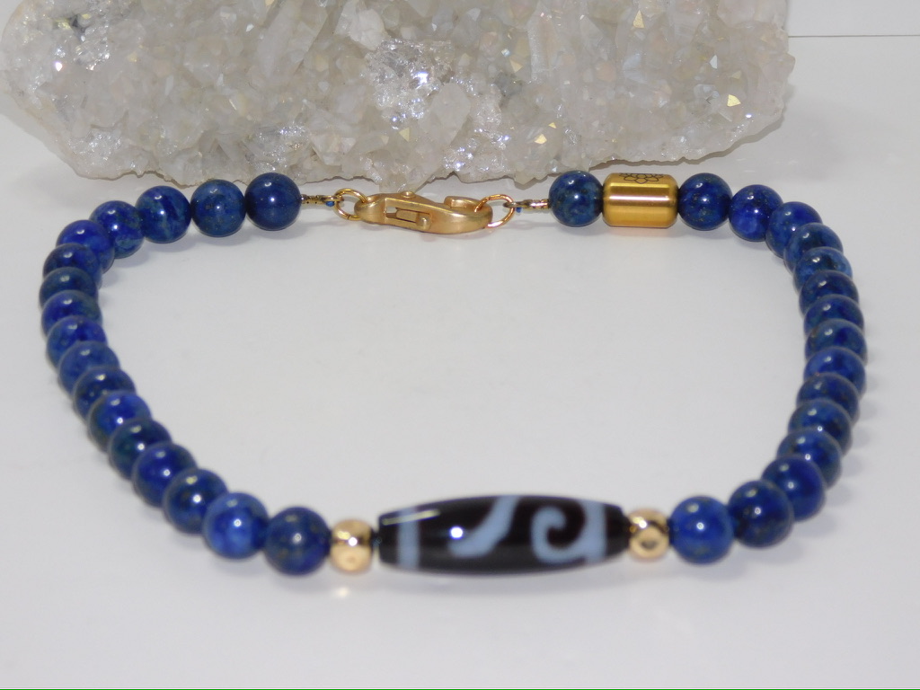 Tibetan Agate Ruyi Dzi Bead & Lapis Lazuli Men Necklace - Image 4