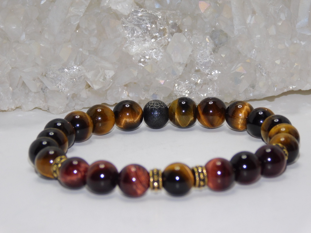Tiger Eye Red & Golden/Brown Unisex Stretchy Bracelet - Image 4