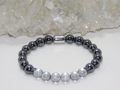 Quartz Grey Crystal & Hematite Men Stretchy Bracelet - Image 3