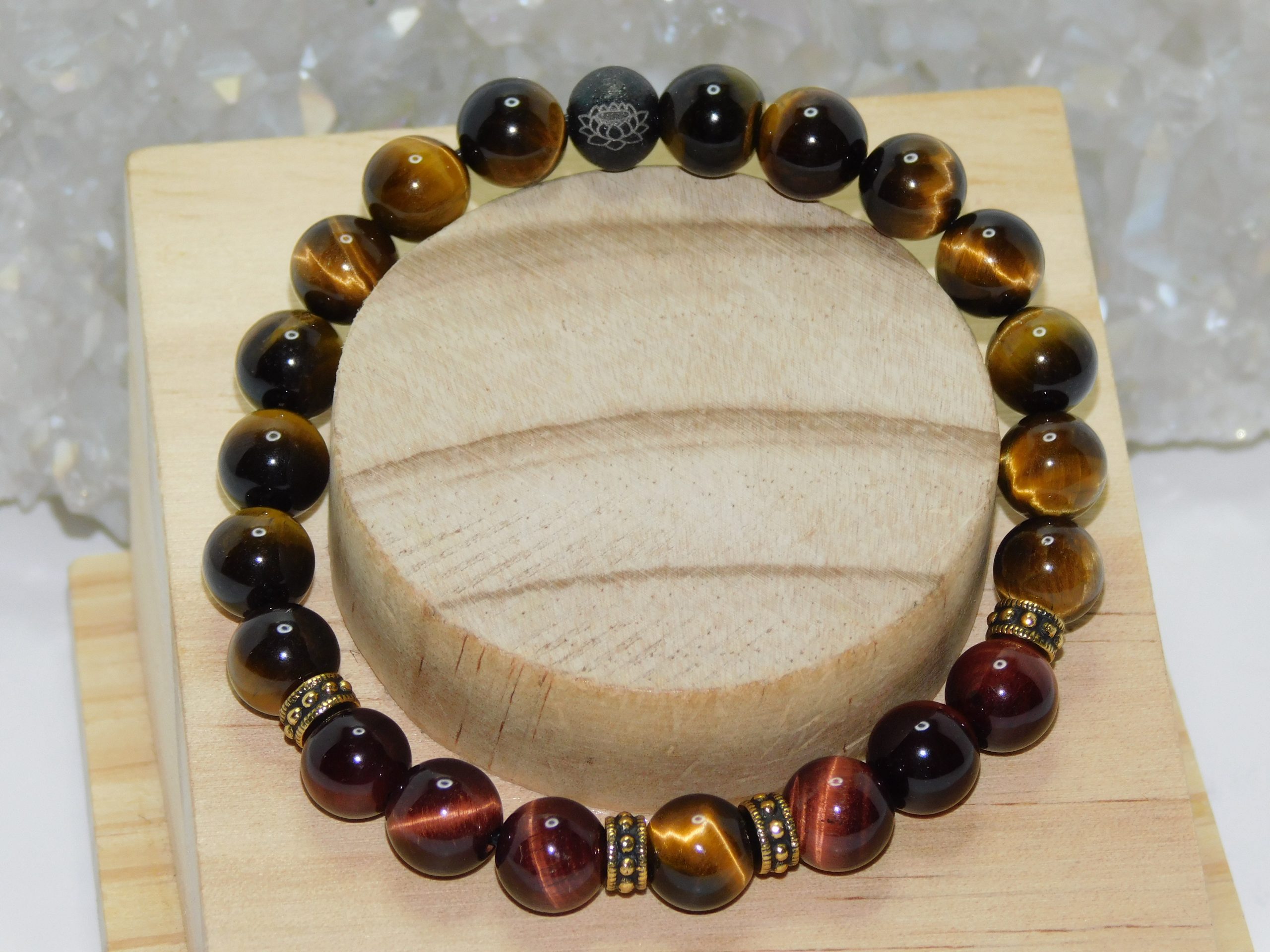 Tiger Eye Red & Golden/Brown Unisex Stretchy Bracelet - Image 2