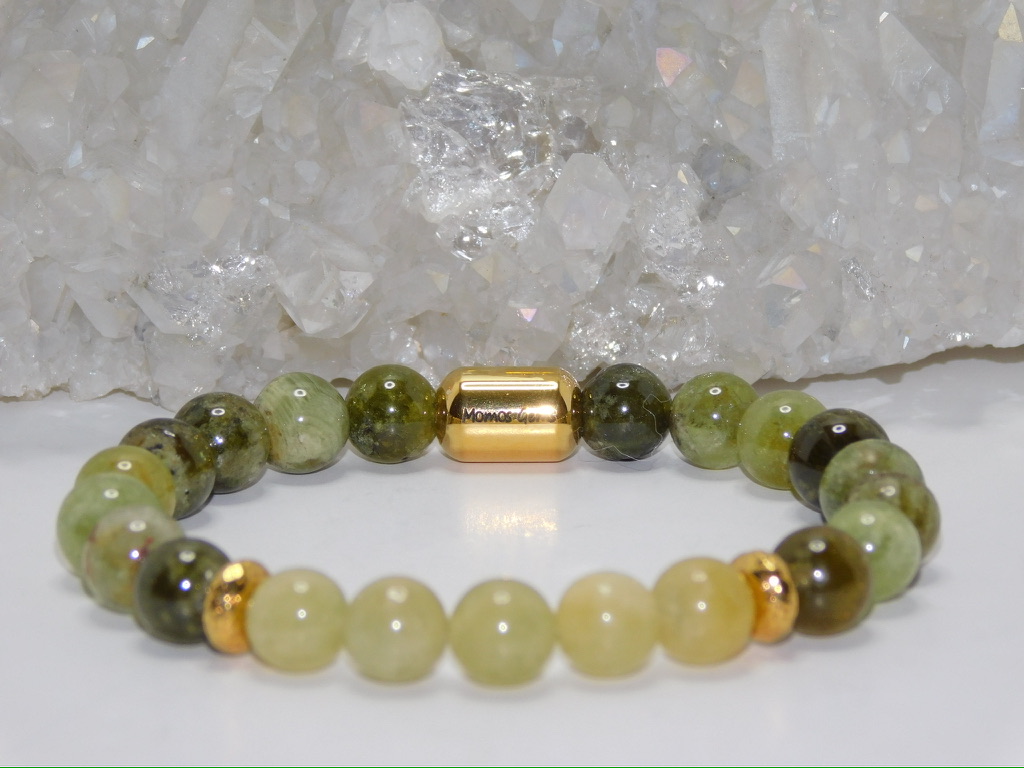 Heliodor & Green Garnet Unisex Stretchy Bracelet - Image 4