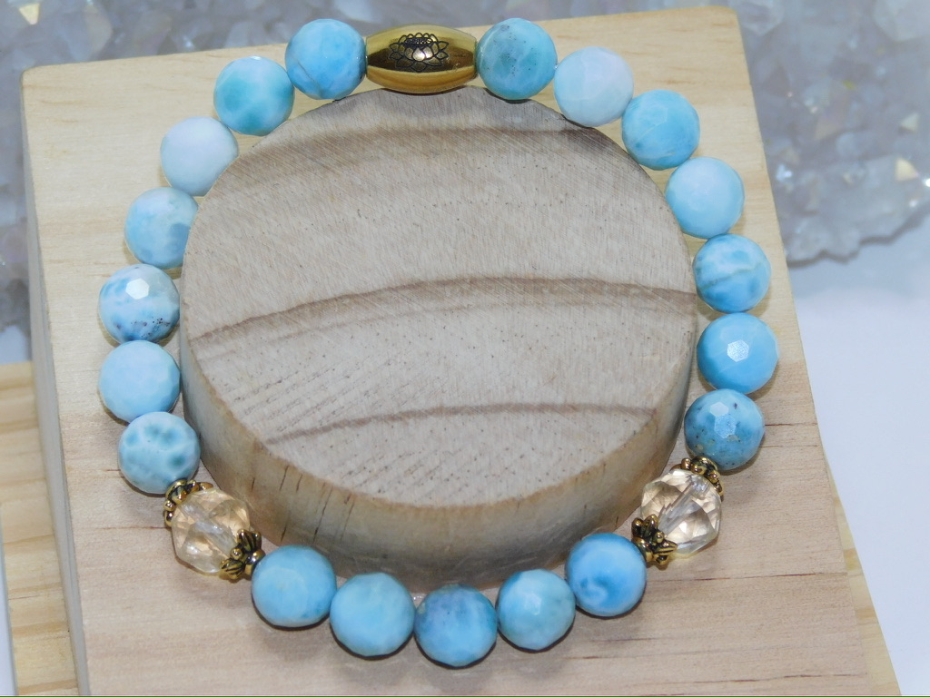 Larimar Faceted & Faceted Citrine Ladies Stretchy Bracelet - Image 5