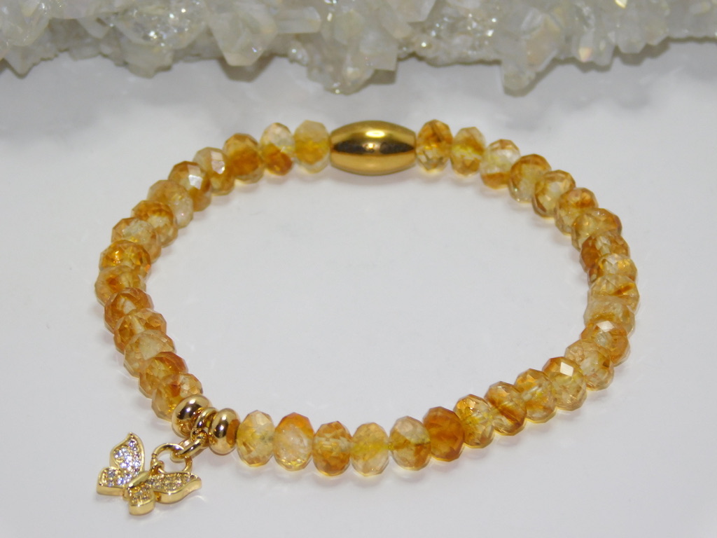 Citrine Golden Yellow Micro Faceted Ladies Stretchy Bracelet - Image 3