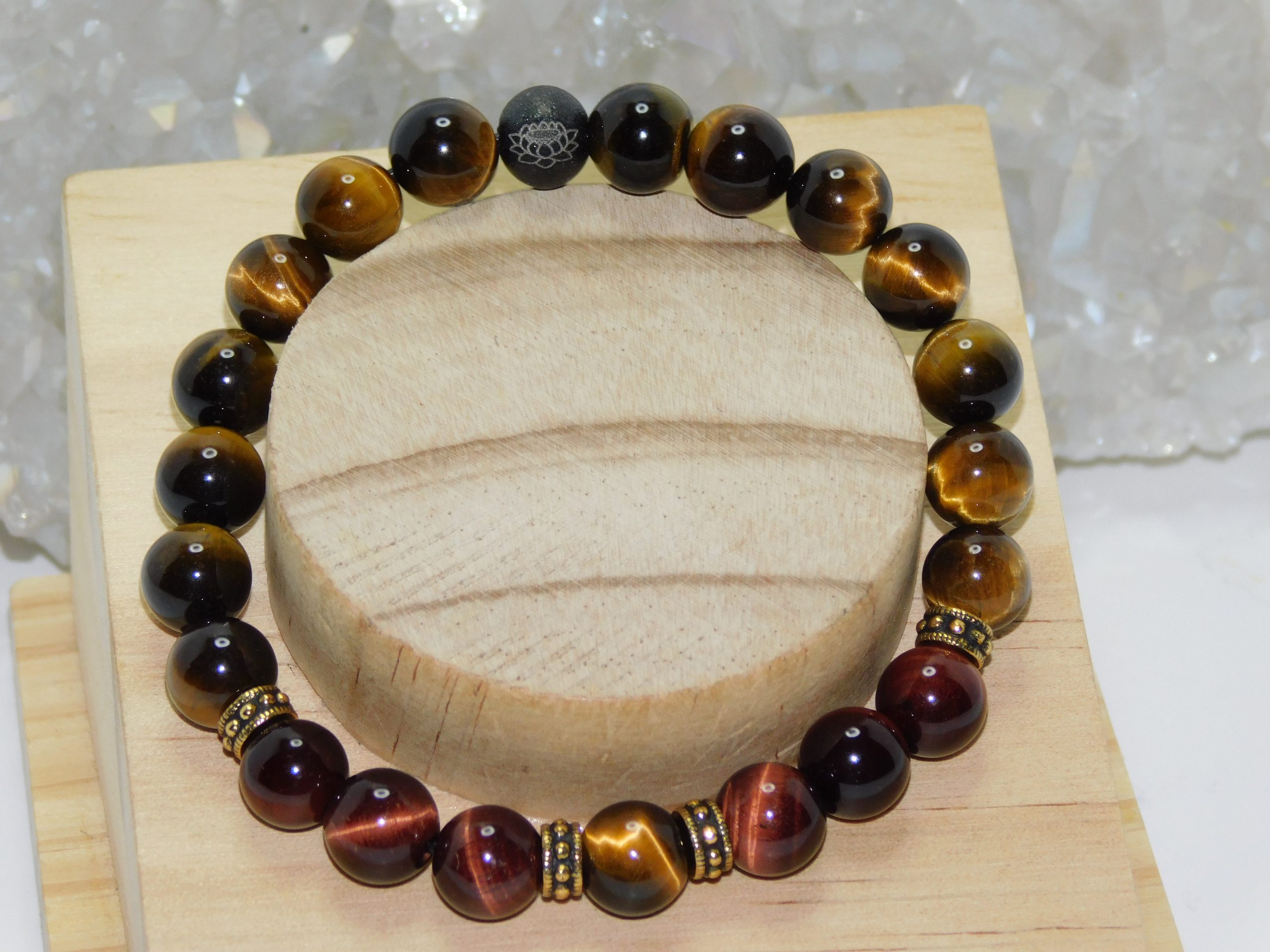 Tiger Eye Red & Golden/Brown Unisex Stretchy Bracelet - Image 3
