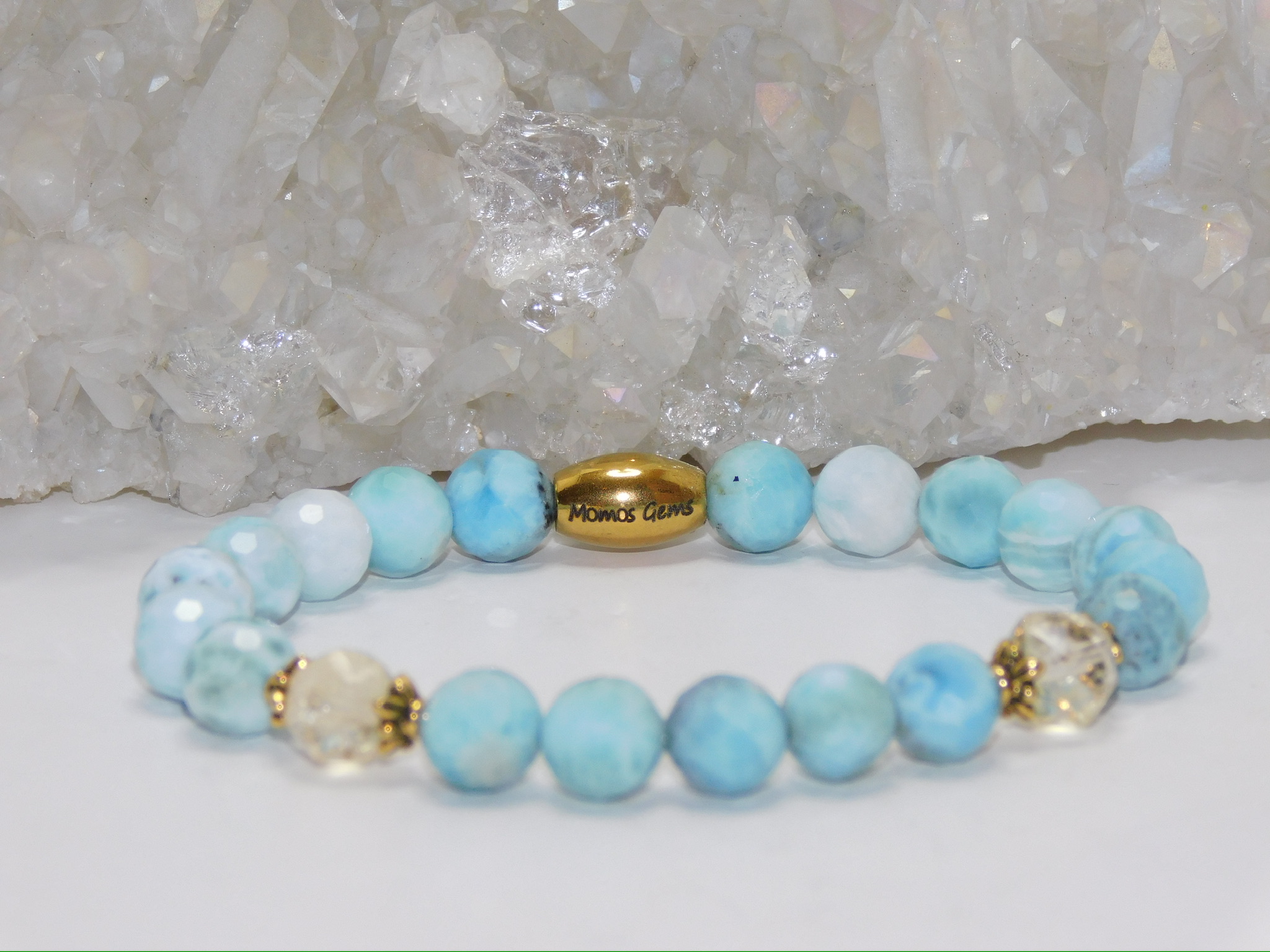 Larimar Faceted & Faceted Citrine Ladies Stretchy Bracelet