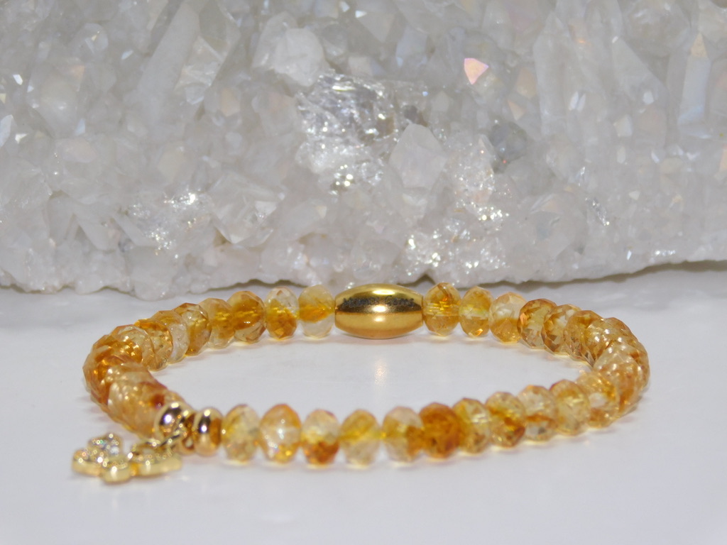 Citrine Golden Yellow Micro Faceted Ladies Stretchy Bracelet
