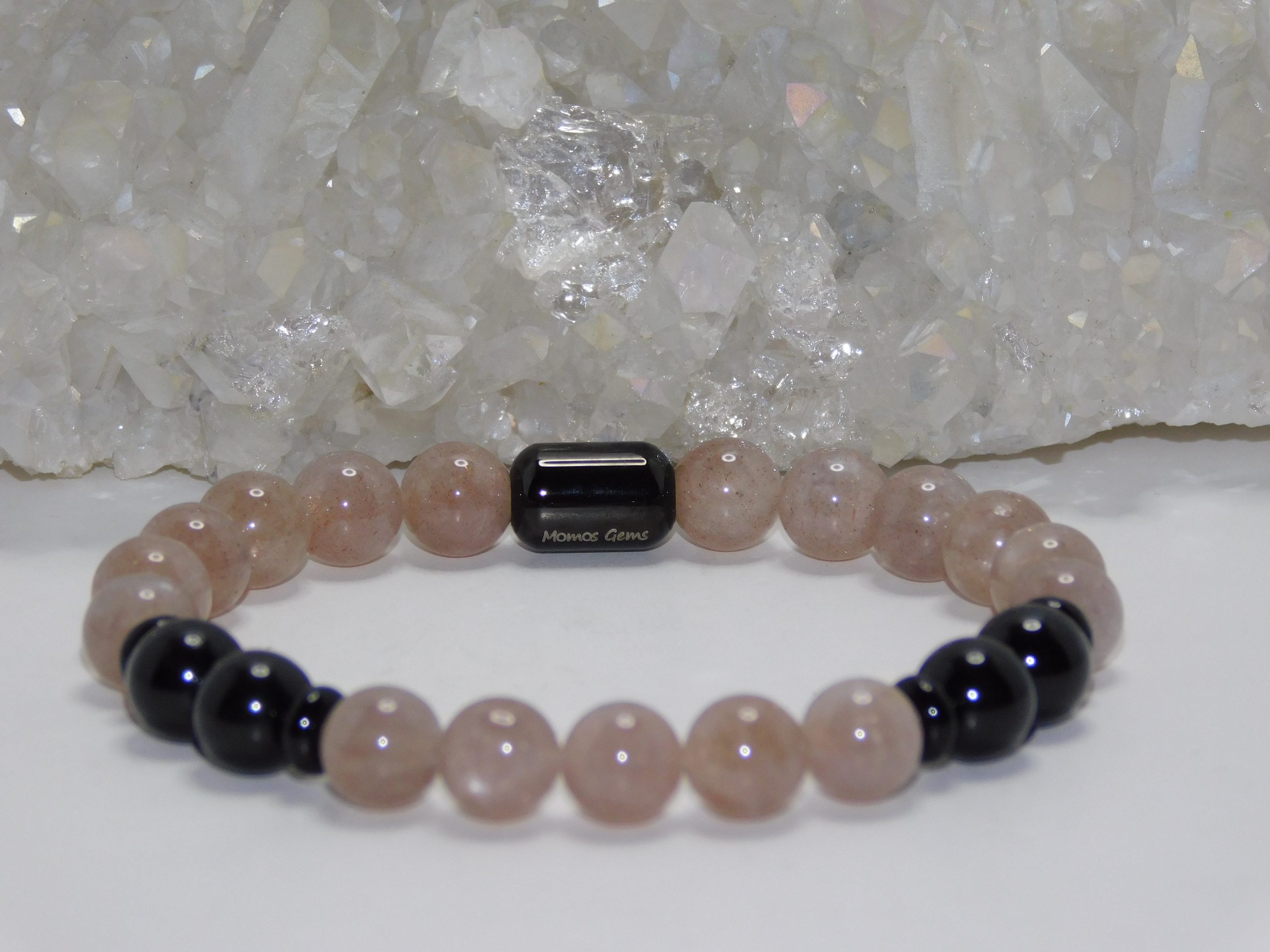 Sunstones Grey & Black Onyx Unisex Stretchy Bracelet - Image 2