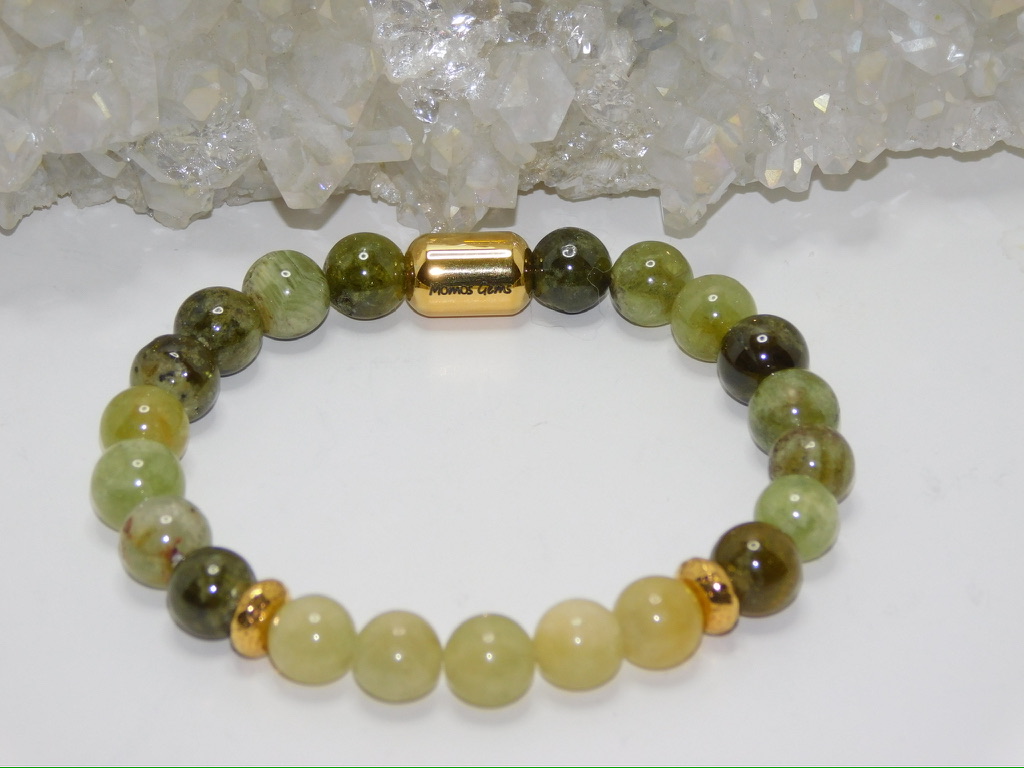 Heliodor & Green Garnet Unisex Stretchy Bracelet - Image 5