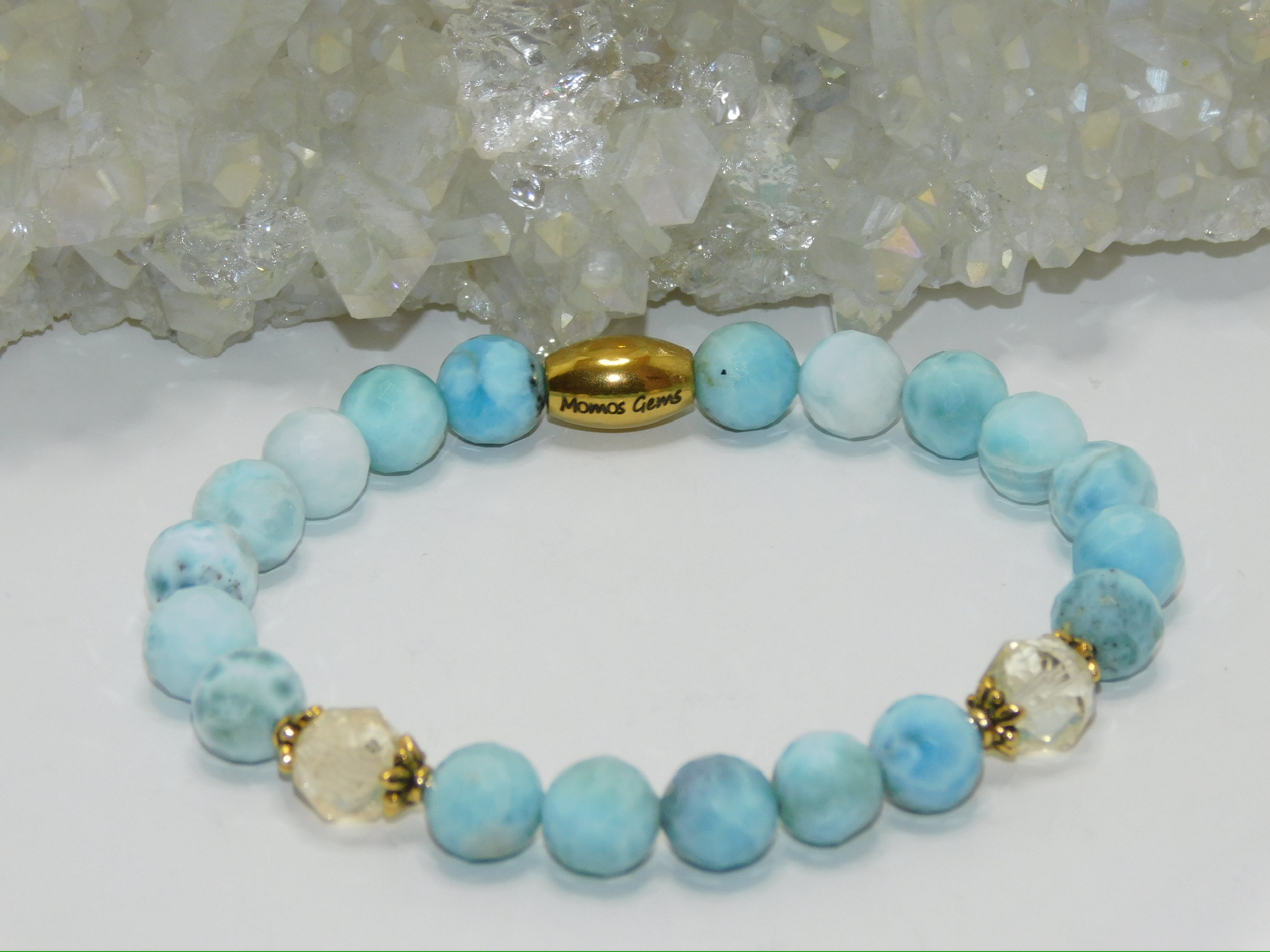 Larimar Faceted & Faceted Citrine Ladies Stretchy Bracelet - Image 7