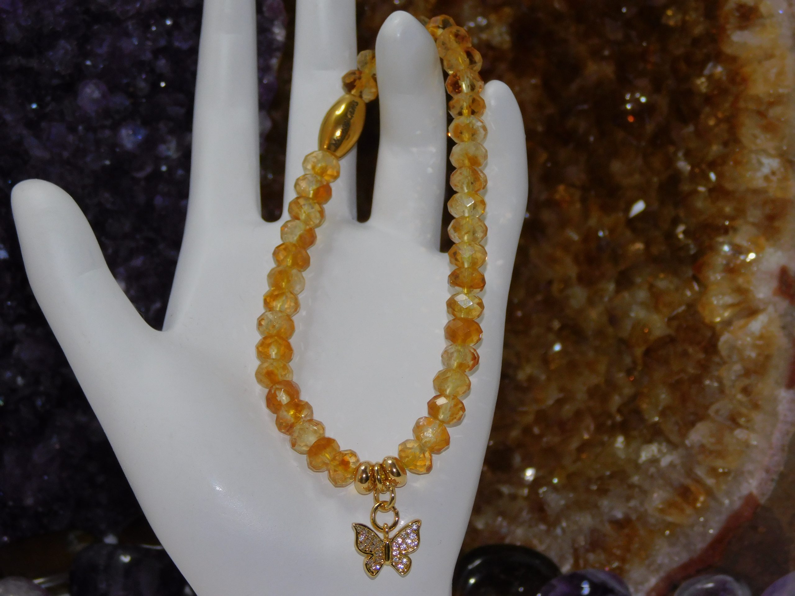 Citrine Golden Yellow Micro Faceted Ladies Stretchy Bracelet - Image 4