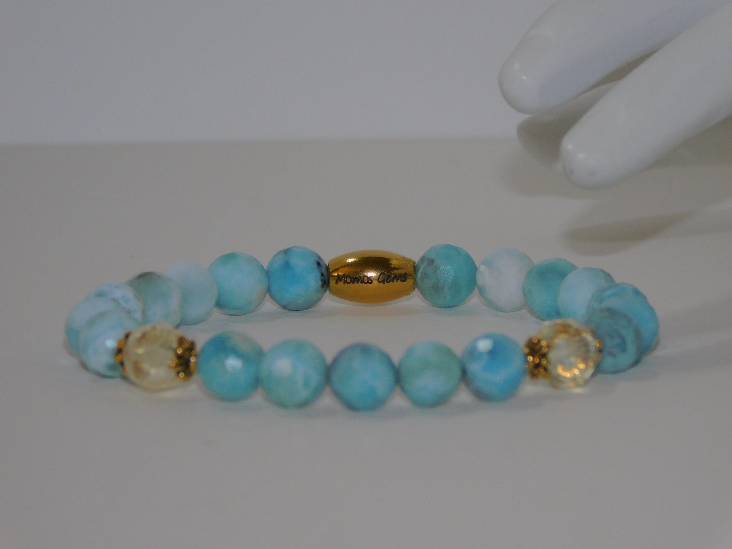 Larimar Faceted & Faceted Citrine Ladies Stretchy Bracelet - Image 3