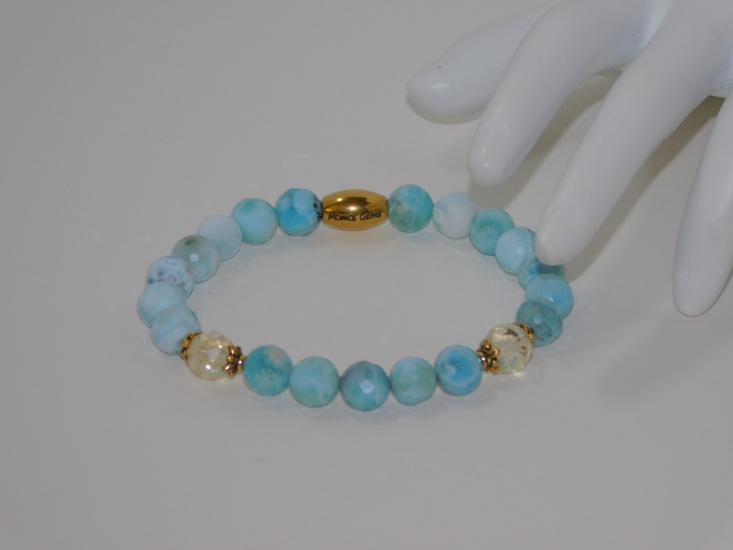 Larimar Faceted & Faceted Citrine Ladies Stretchy Bracelet - Image 4