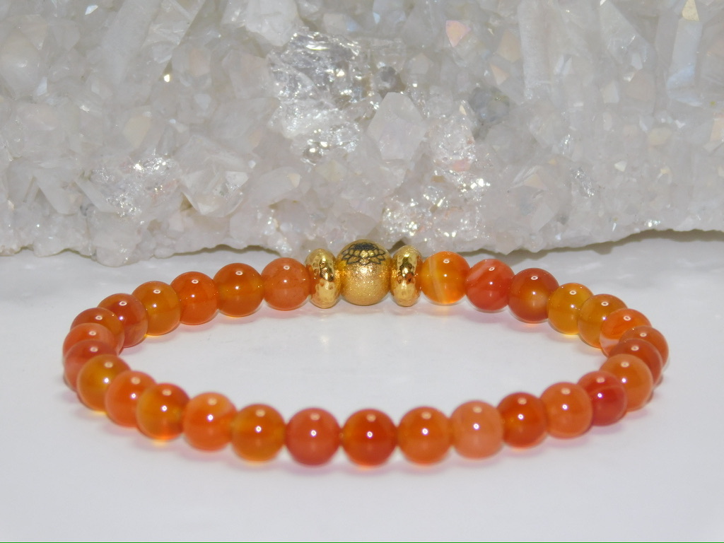 Agate Red Orange Unisex Stretchy Bracelet - Image 5