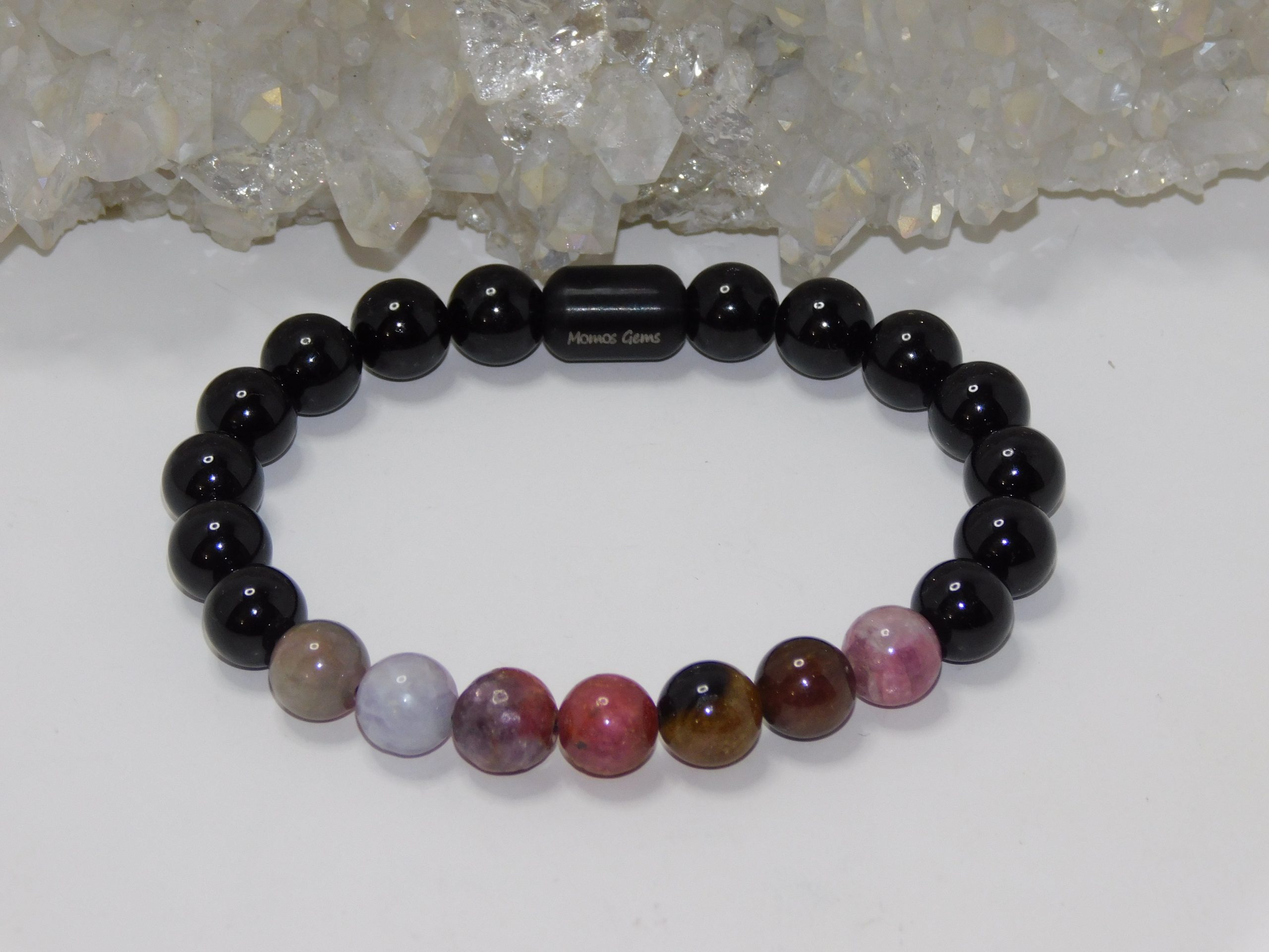 Tourmaline Multicolored & Black Men Stretchy Bracelet - Image 3