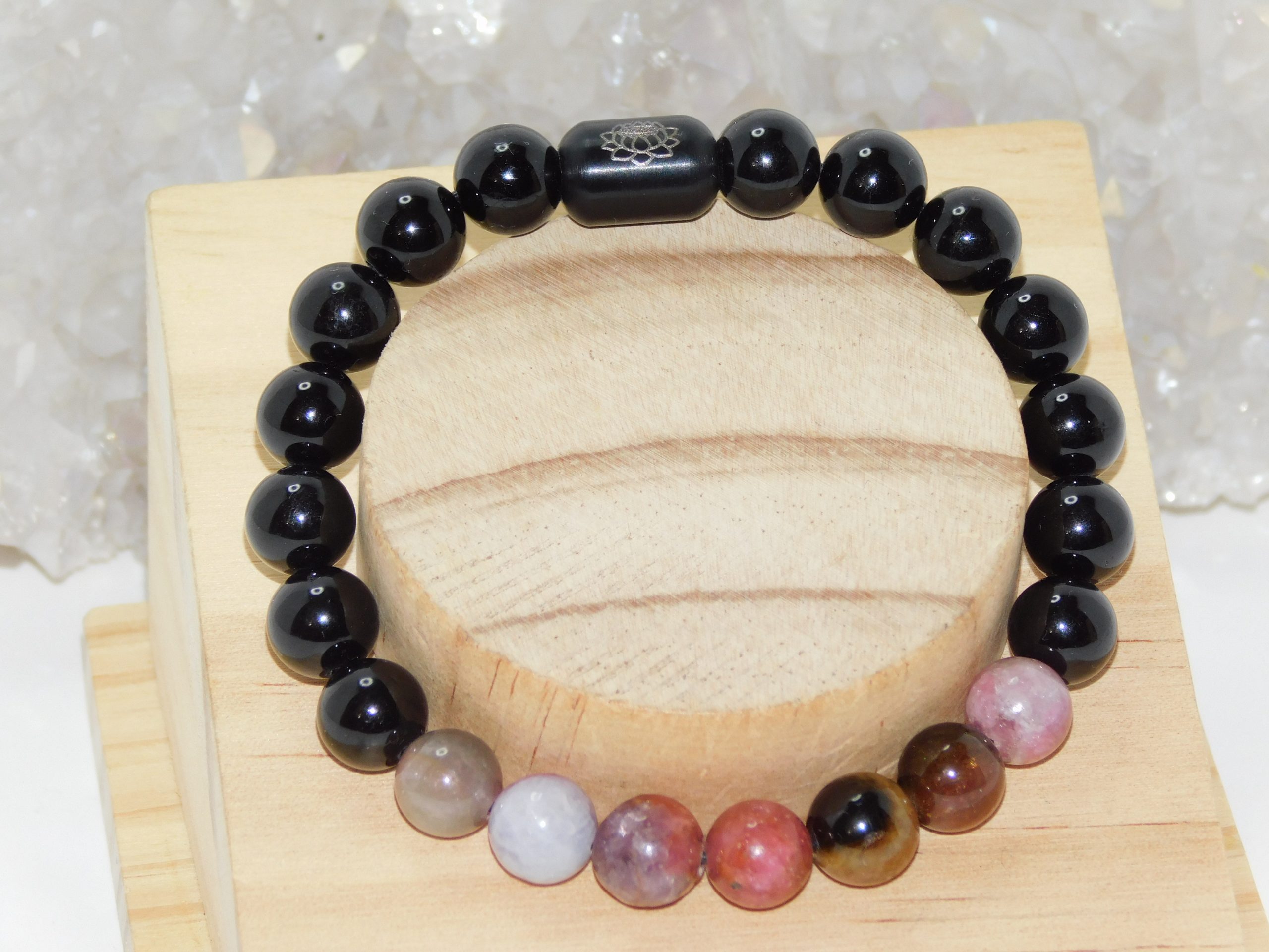 Tourmaline Multicolored & Black Men Stretchy Bracelet - Image 2