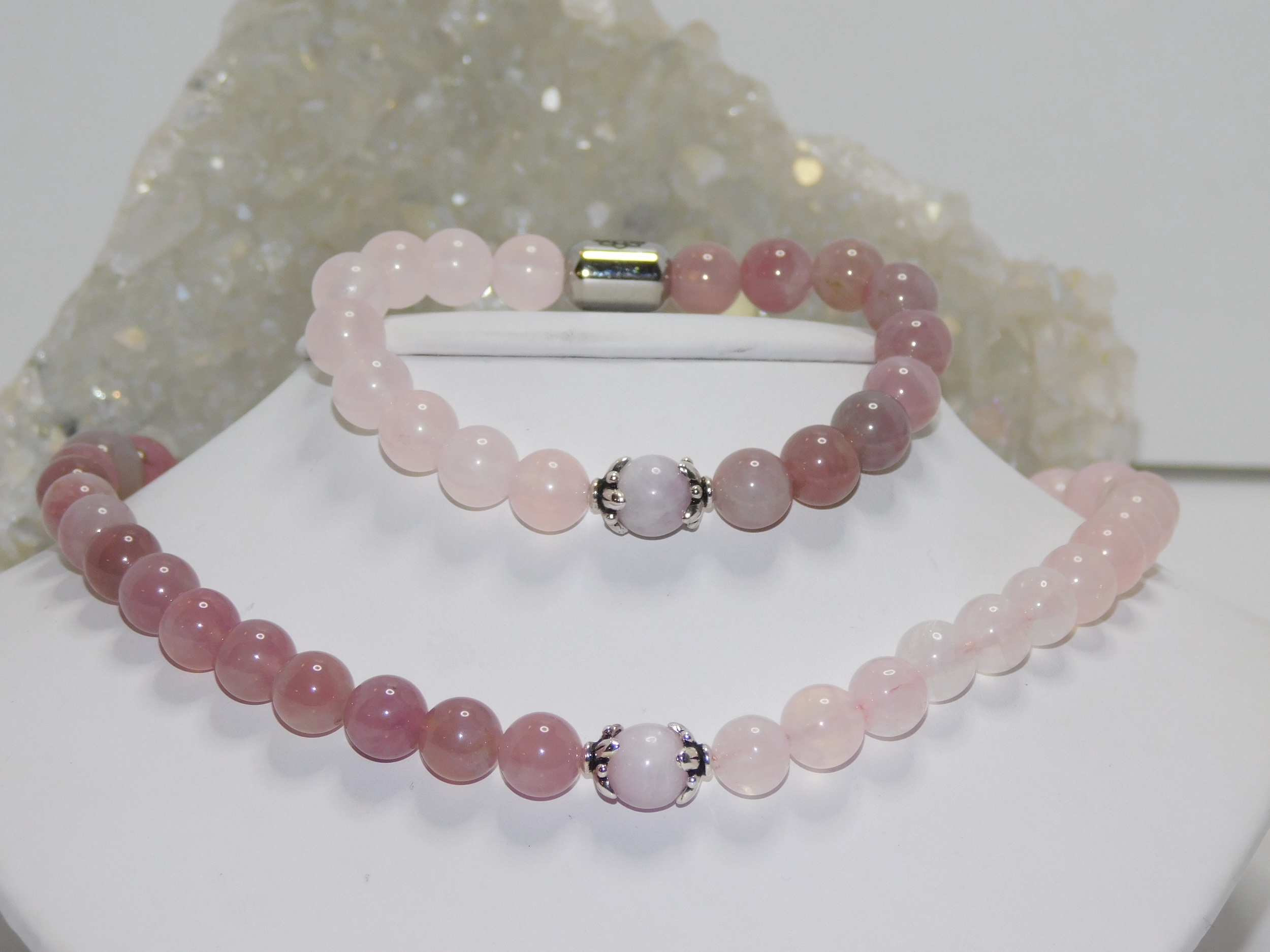 Rose Quartz Mauve & Pink Ladies Necklace & Bracelet Set