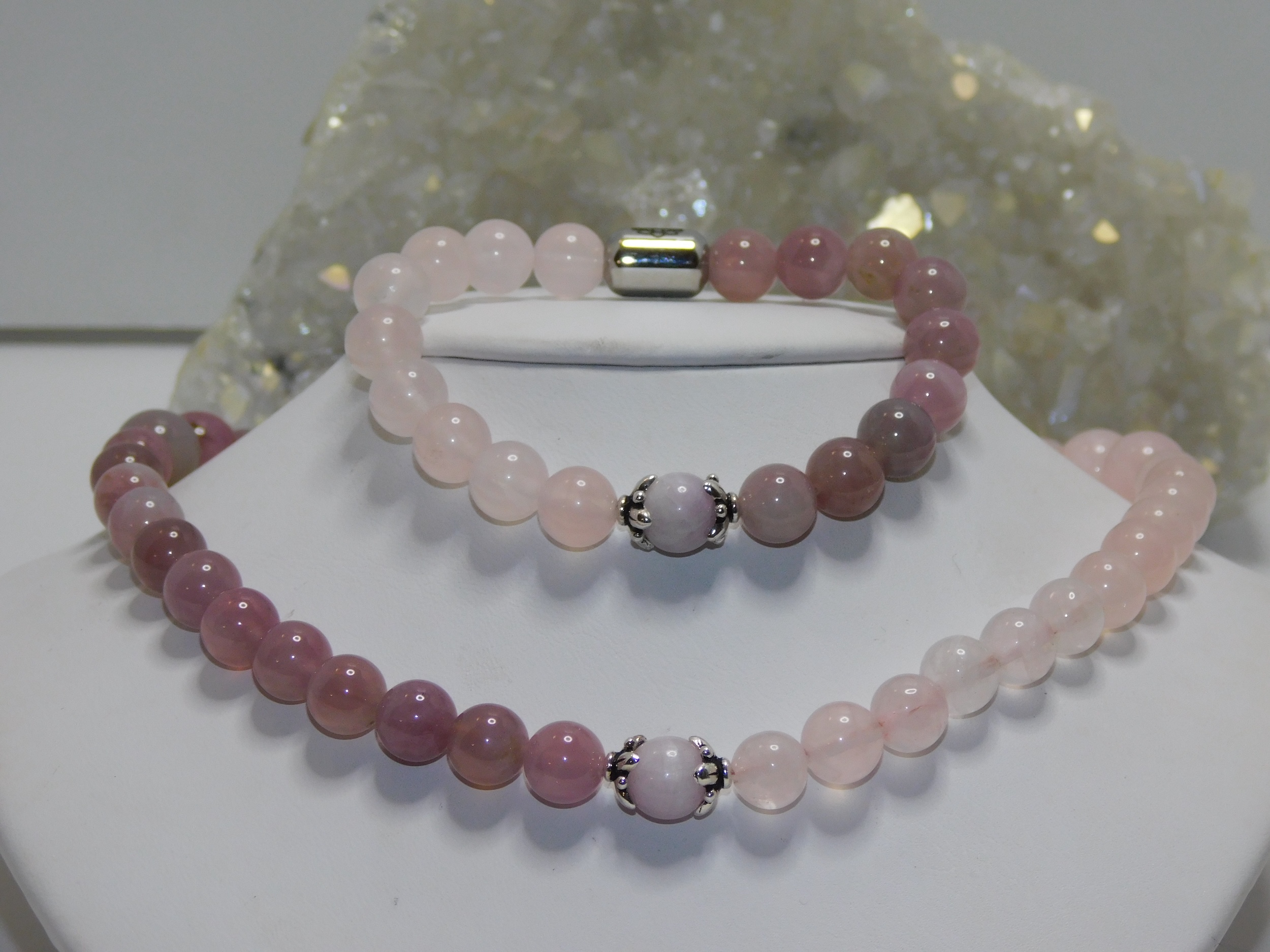 Rose Quartz Mauve & Pink Ladies Necklace & Bracelet Set - Image 6