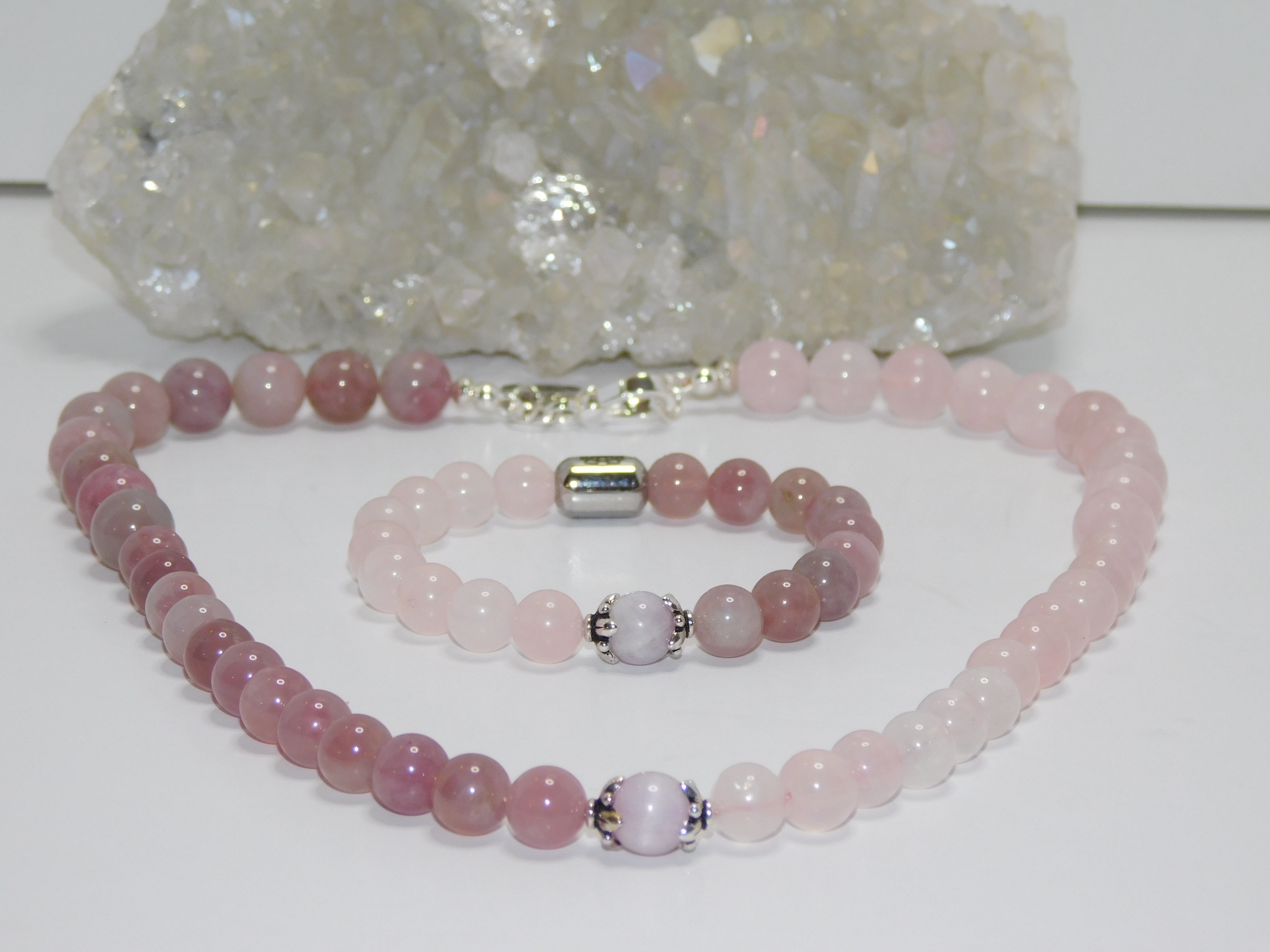 Rose Quartz Mauve & Pink Ladies Necklace & Bracelet Set - Image 2