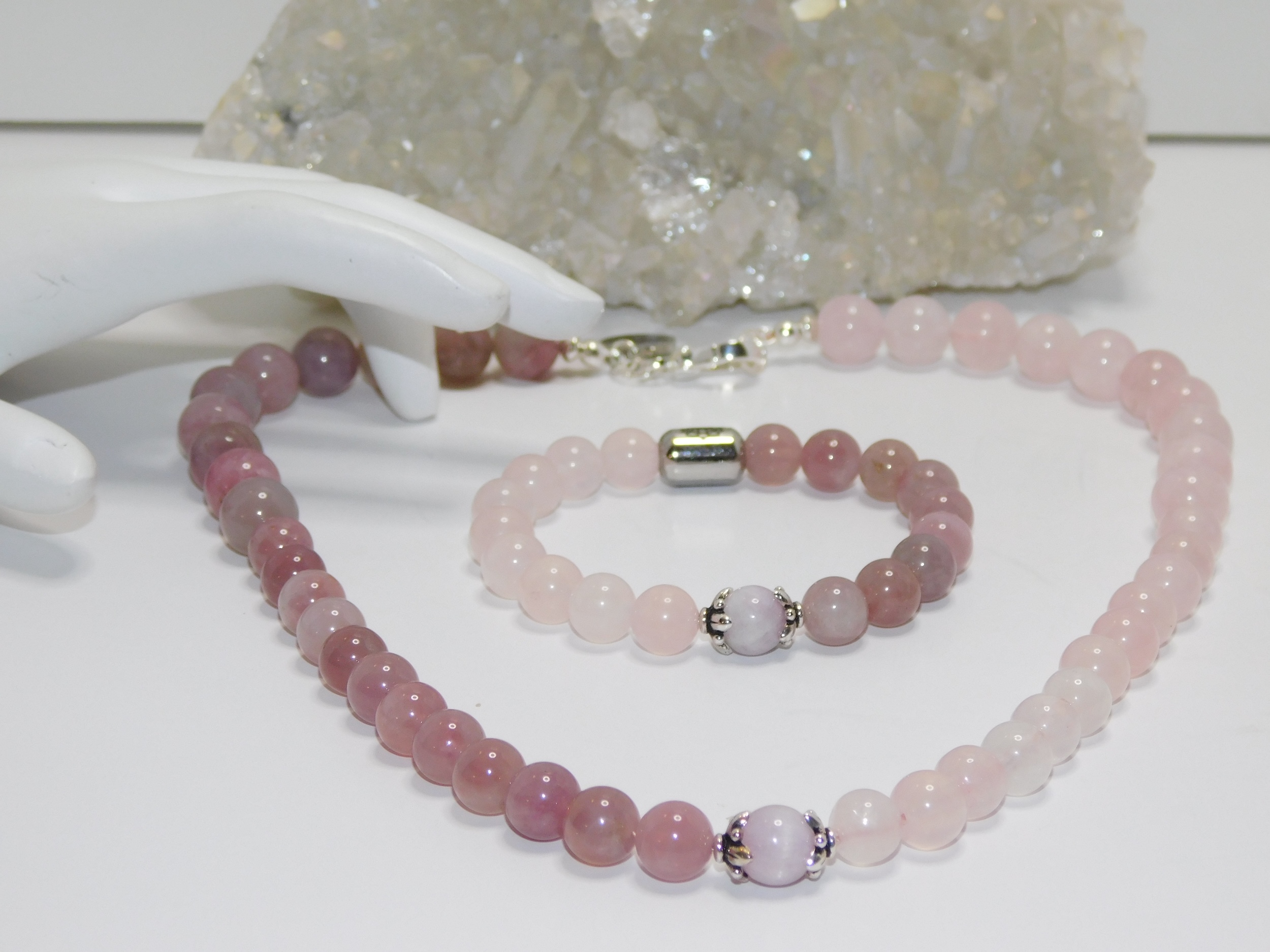 Rose Quartz Mauve & Pink Ladies Necklace & Bracelet Set - Image 3