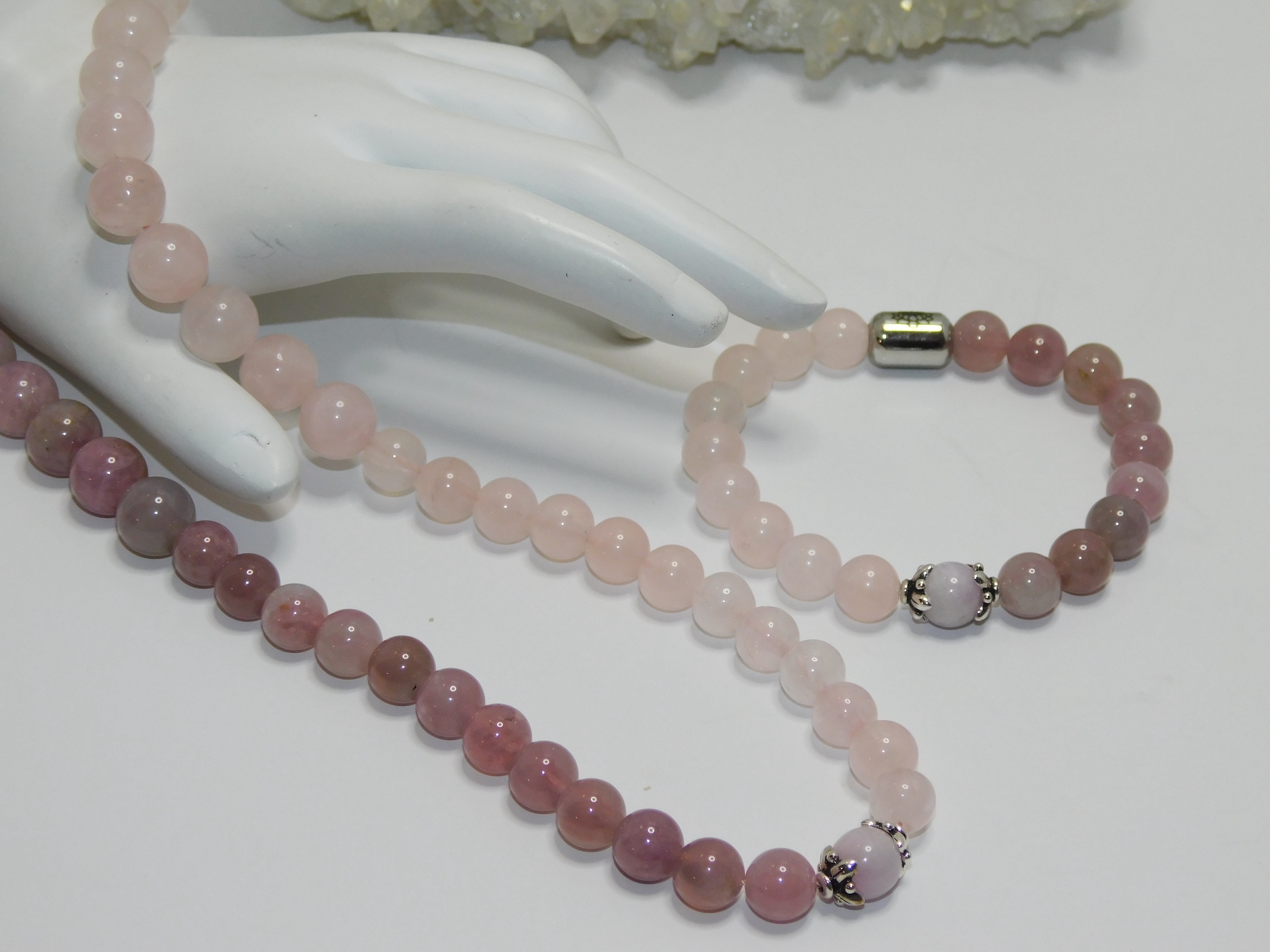 Rose Quartz Mauve & Pink Ladies Necklace & Bracelet Set - Image 4
