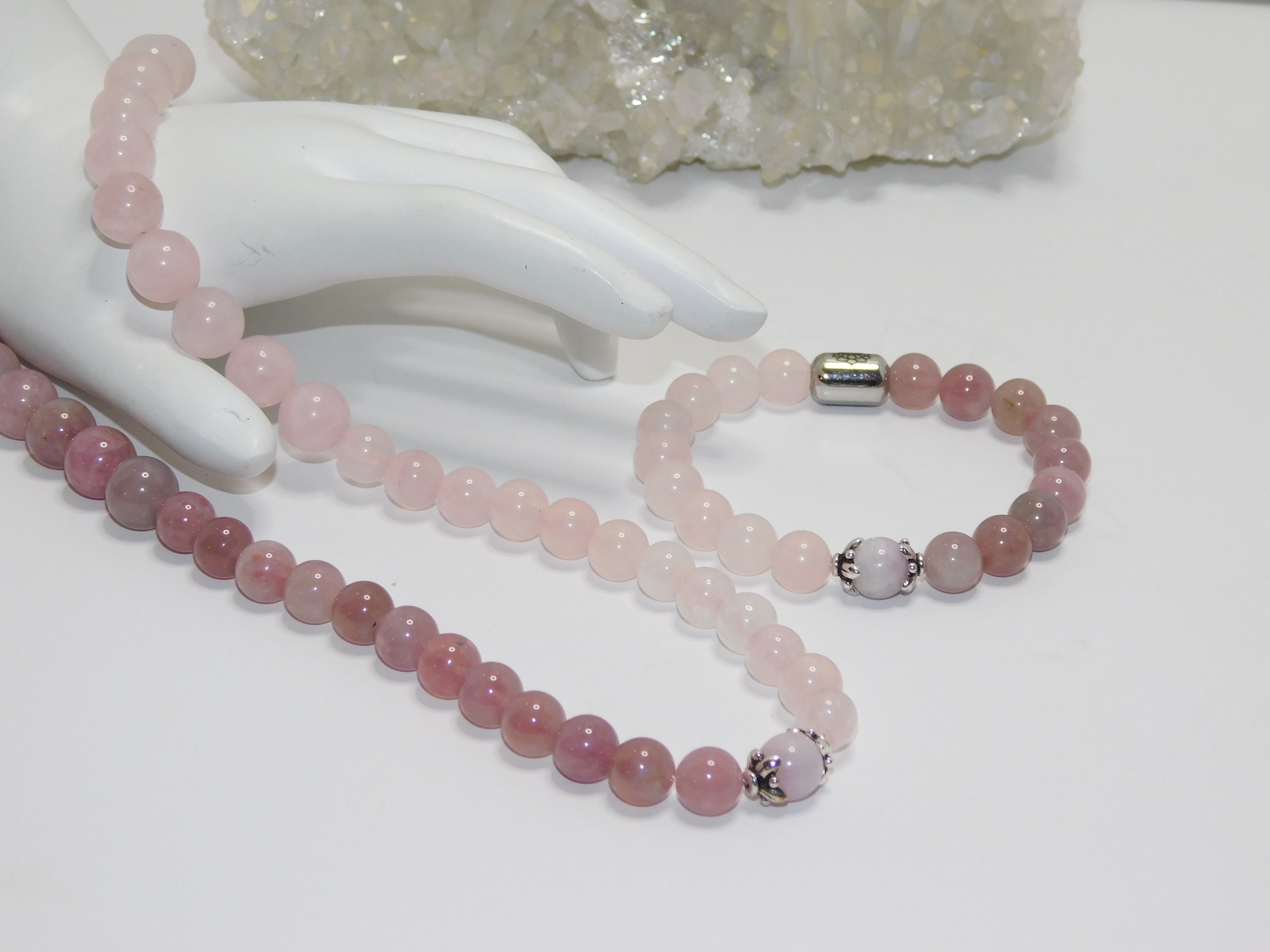 Rose Quartz Mauve & Pink Ladies Necklace & Bracelet Set - Image 5