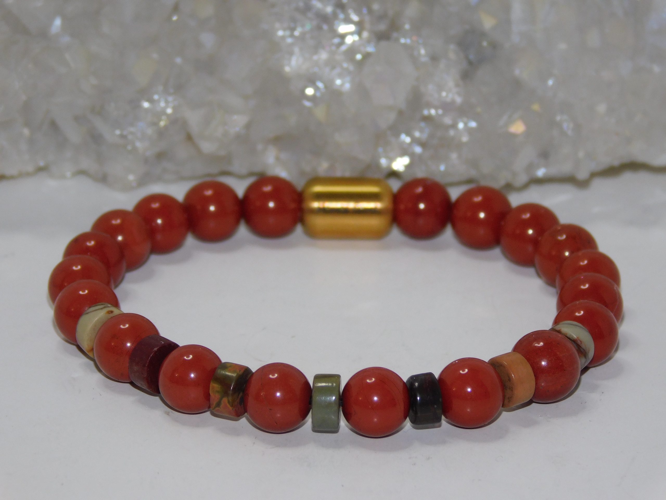 Jasper Red & Red Creek Jasper Heishi Ladies Stretchy Bracelet