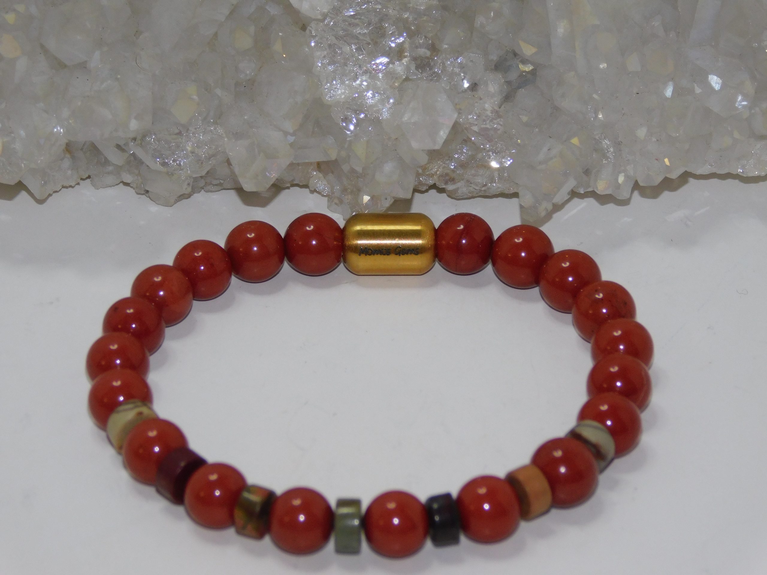 Jasper Red & Red Creek Jasper Heishi Ladies Stretchy Bracelet - Image 4