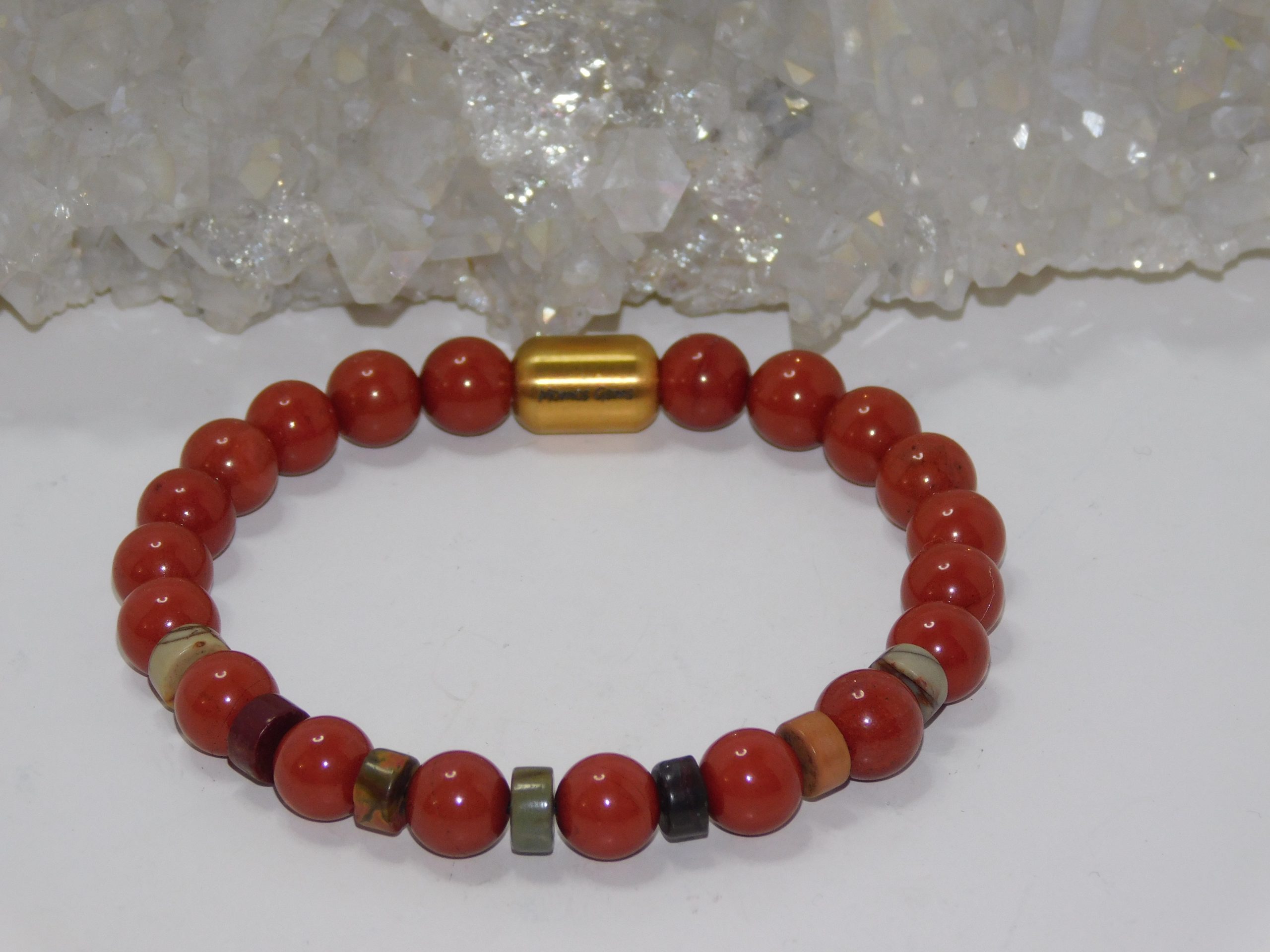 Jasper Red & Red Creek Jasper Heishi Ladies Stretchy Bracelet - Image 3