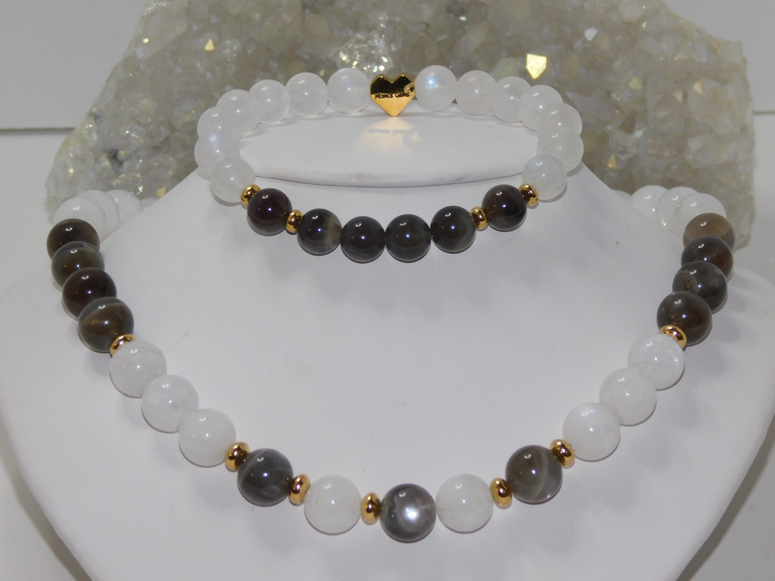 Moonstones Black & Blue Ladies Necklace & Bracelet Set