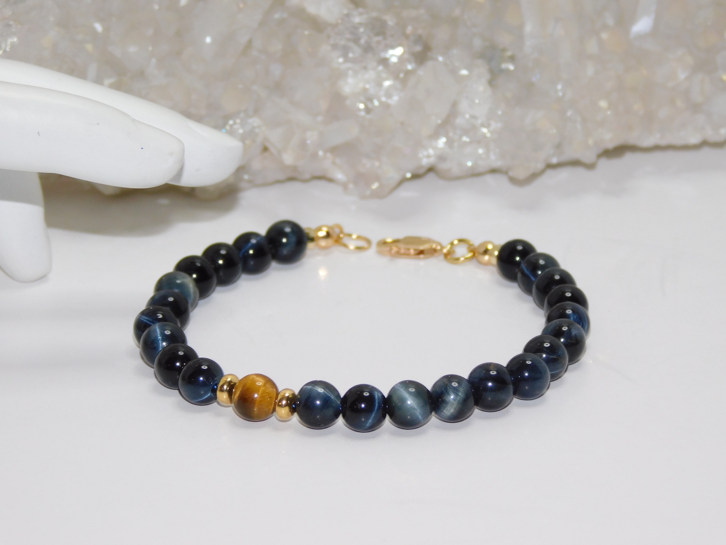 Tiger Eye Blue with Golden/Brown Accent Bead Ladies Bracelet - Image 6