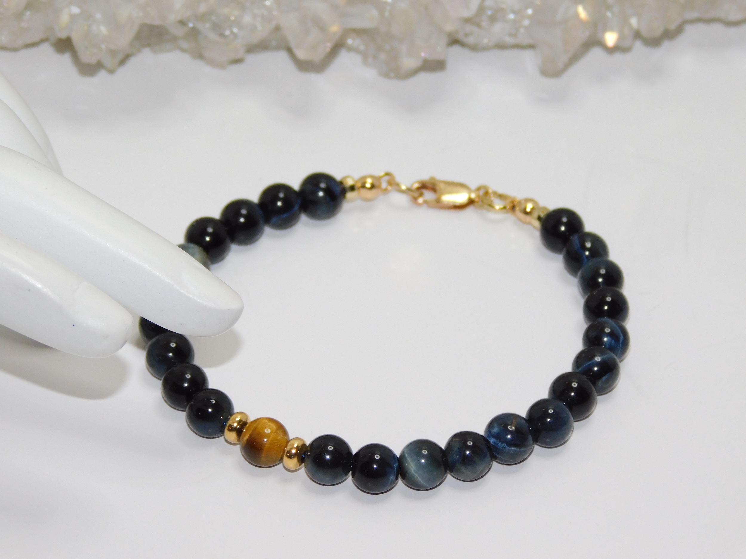 Tiger Eye Blue with Golden/Brown Accent Bead Ladies Bracelet - Image 5