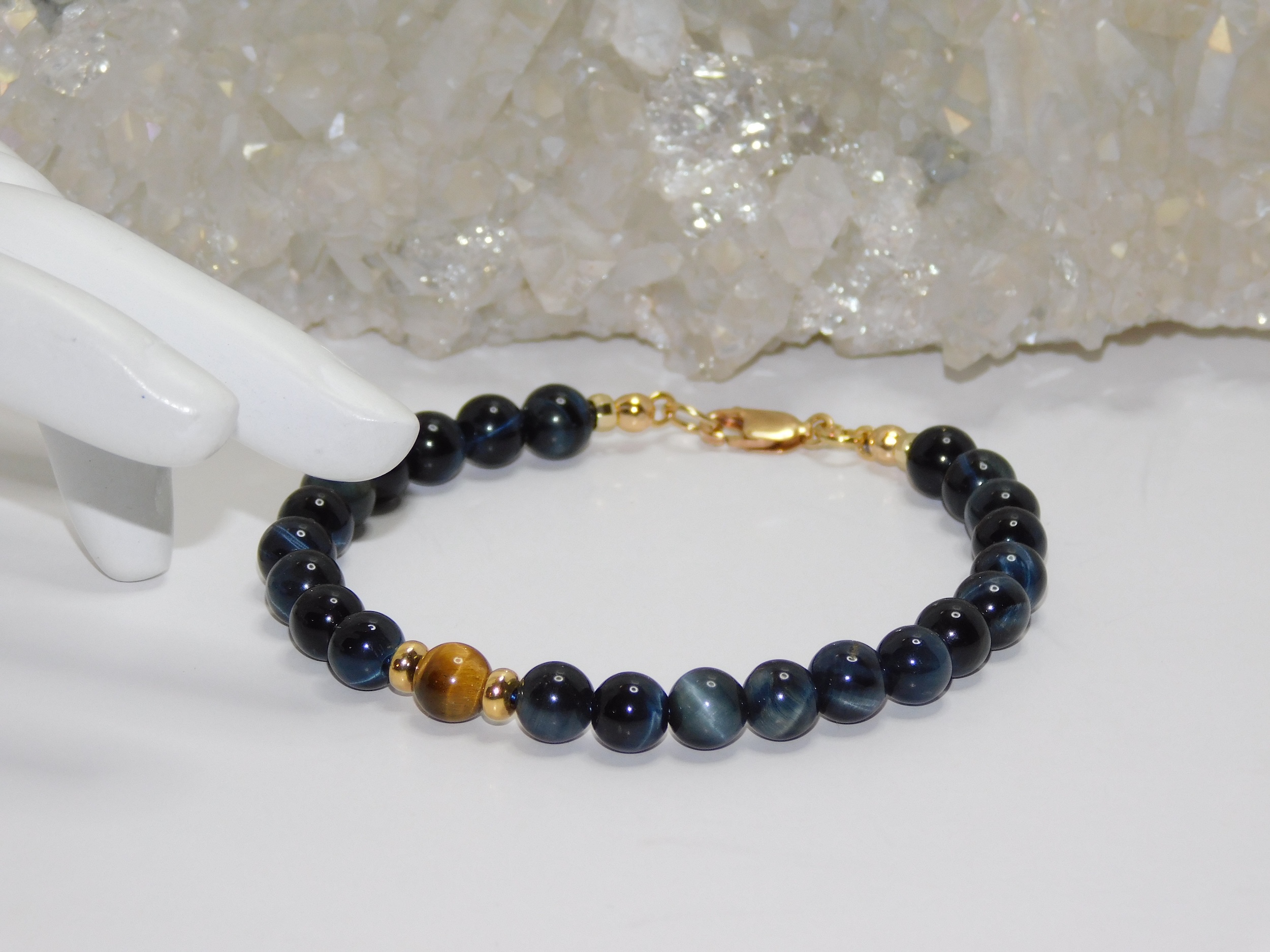 Tiger Eye Blue with Golden/Brown Accent Bead Ladies Bracelet