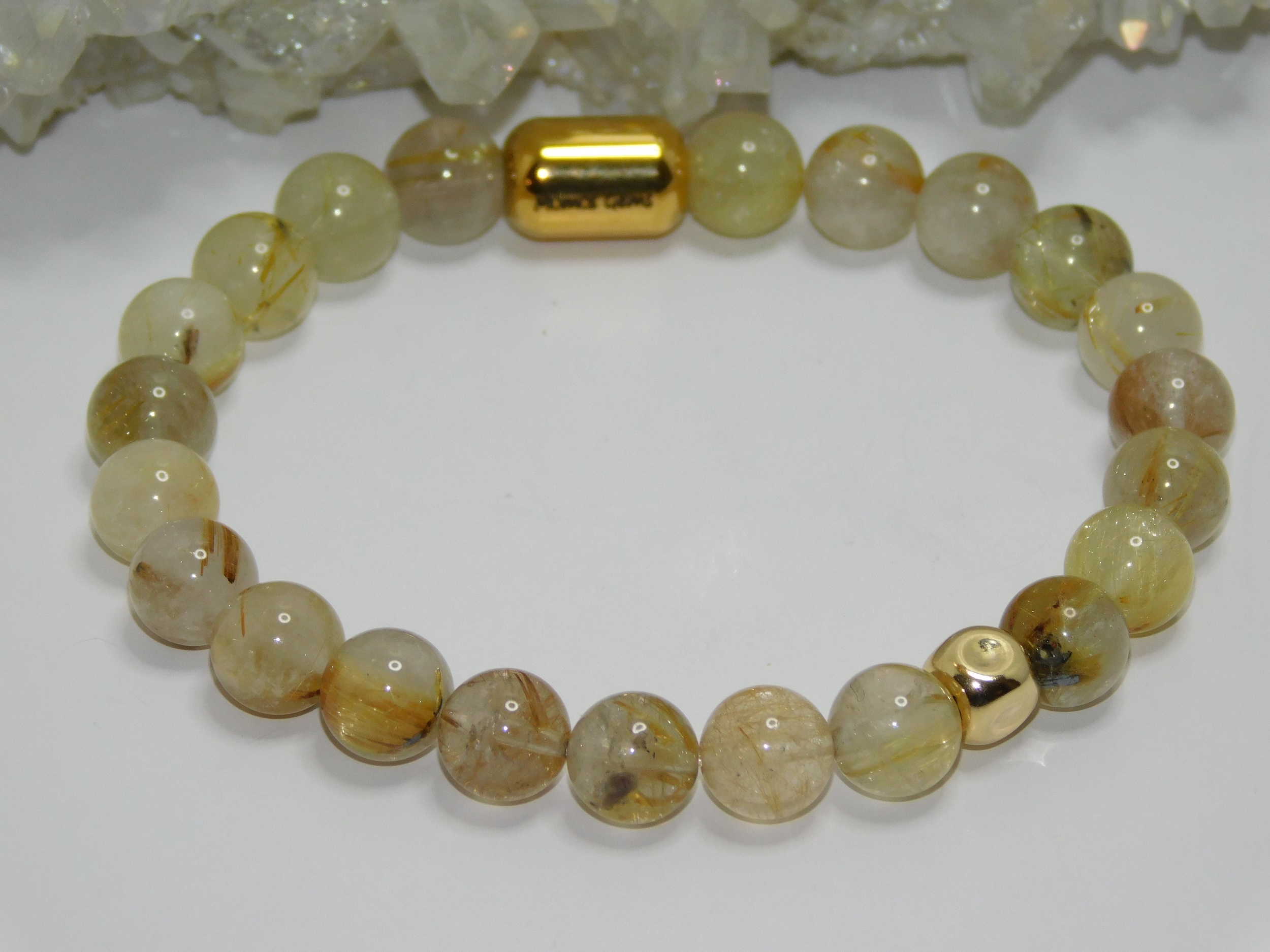 Rutilated Quartz Golden Men Stretchy Bracelet - Image 4