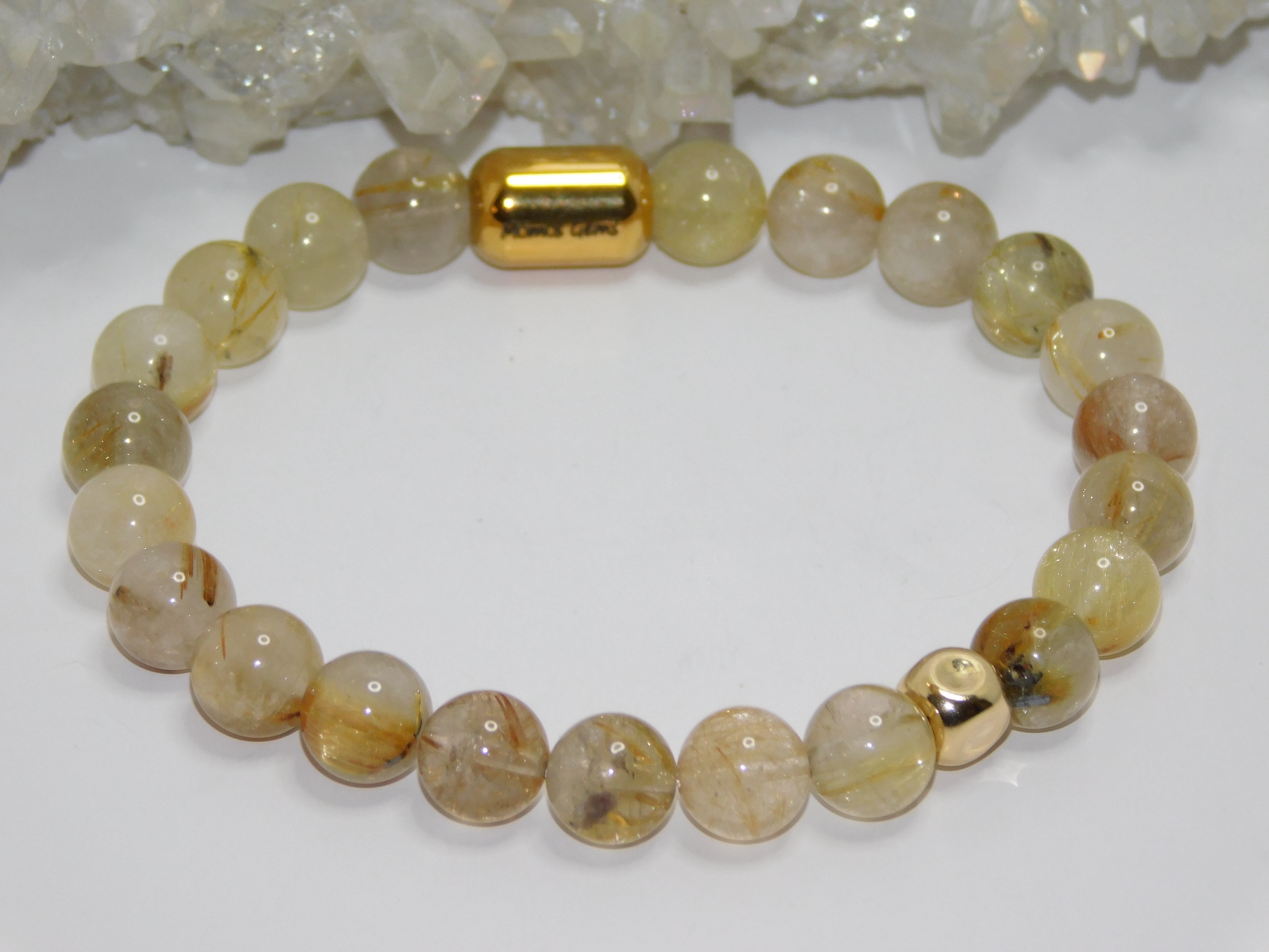 Rutilated Quartz Golden Men Stretchy Bracelet
