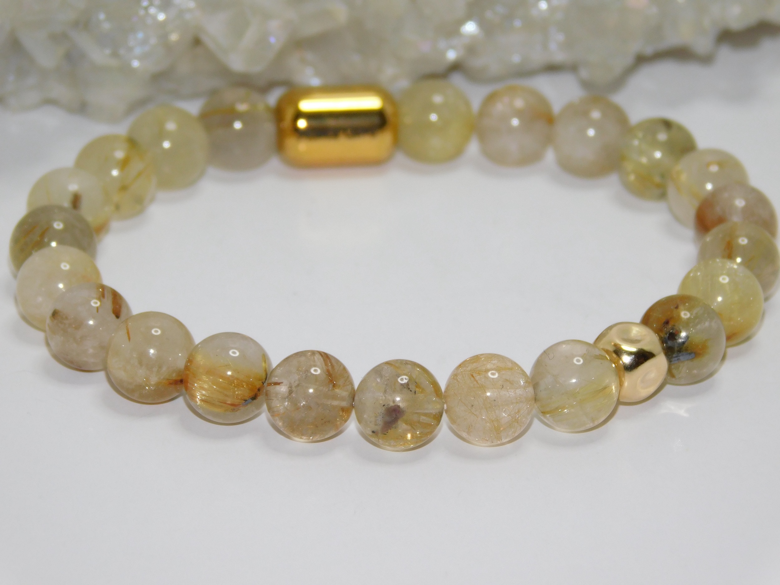 Rutilated Quartz Golden Men Stretchy Bracelet - Image 5