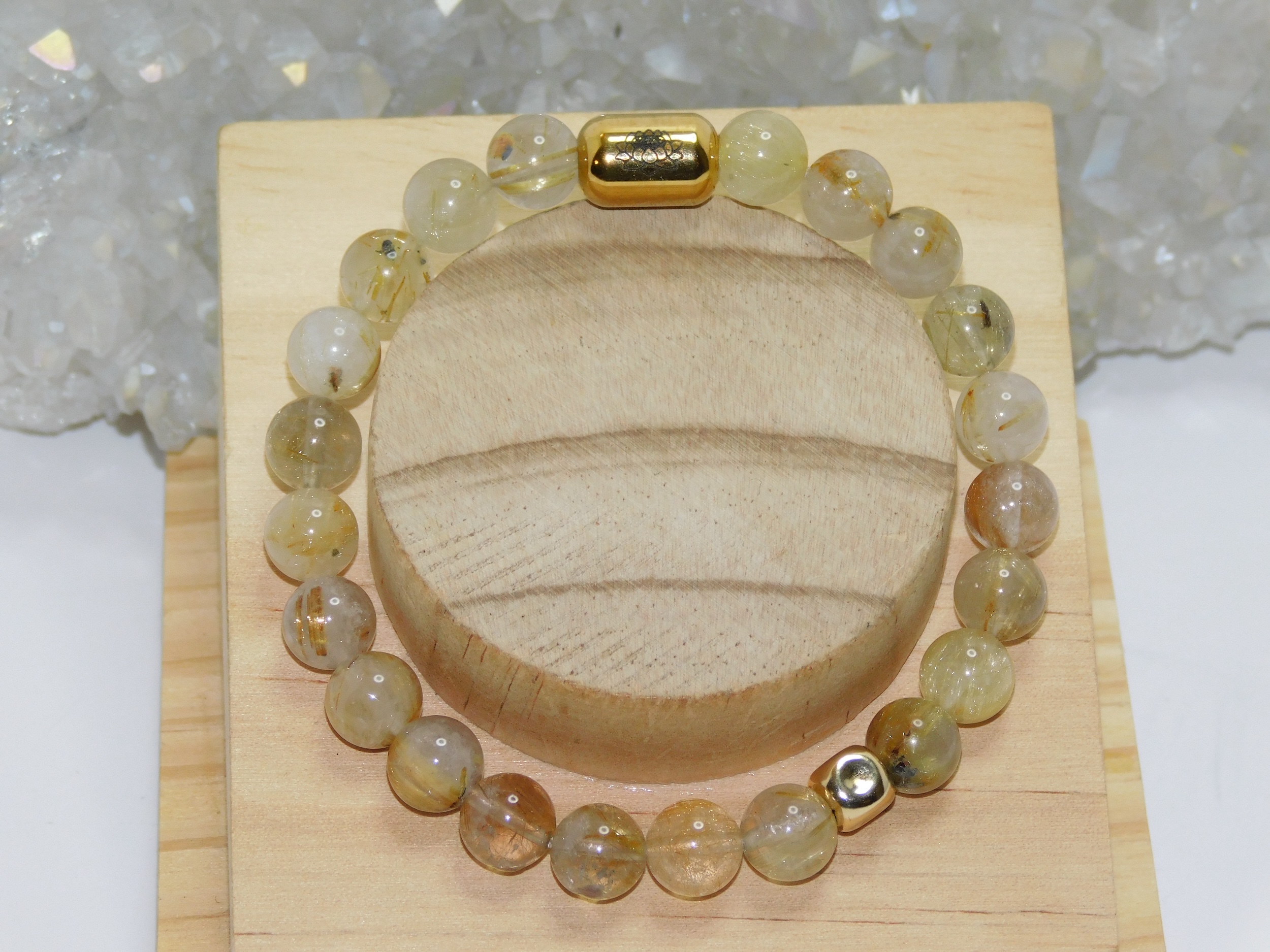 Rutilated Quartz Golden Men Stretchy Bracelet - Image 3