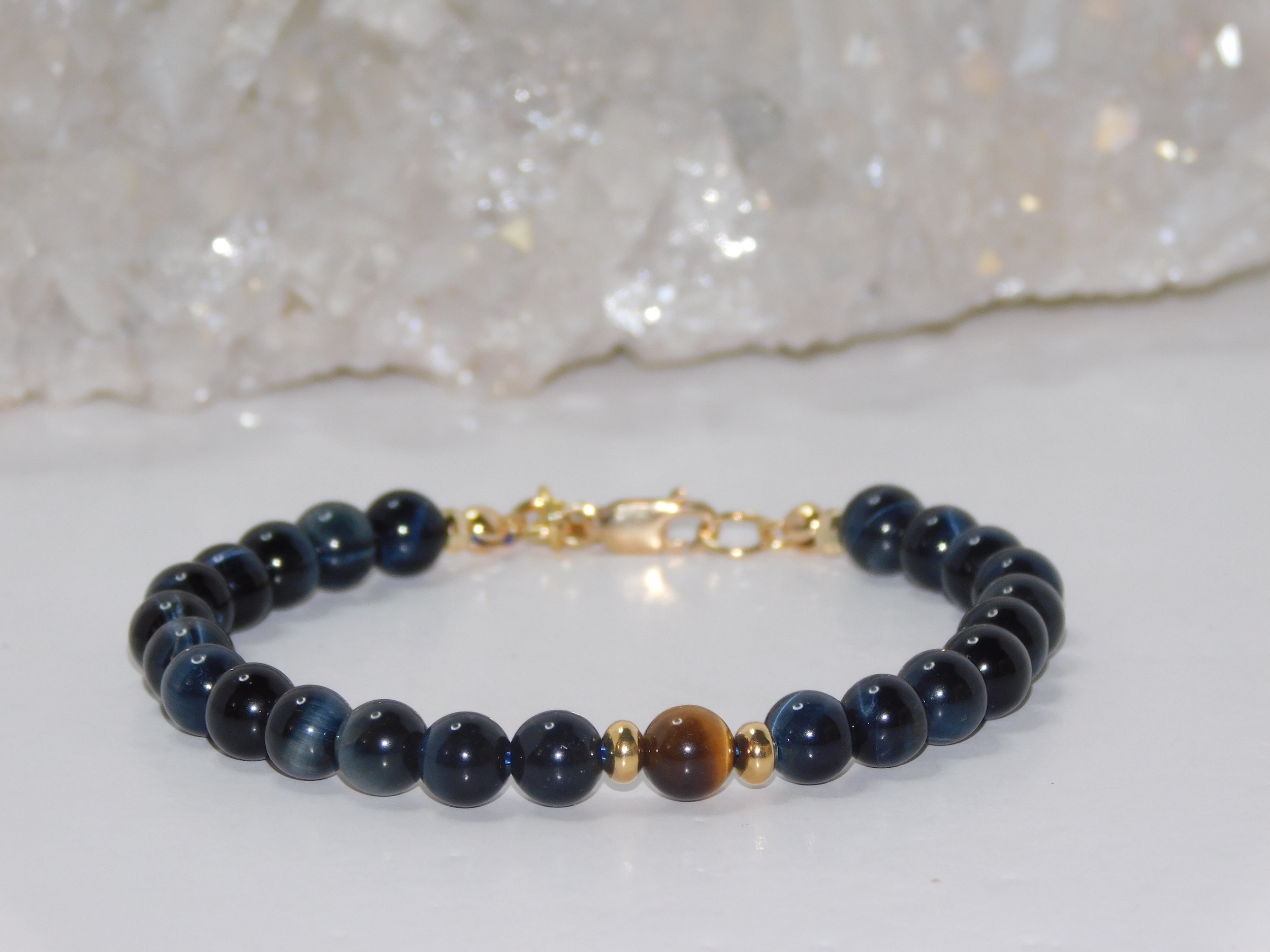Tiger Eye Blue with Golden/Brown Accent Bead Ladies Bracelet - Image 2