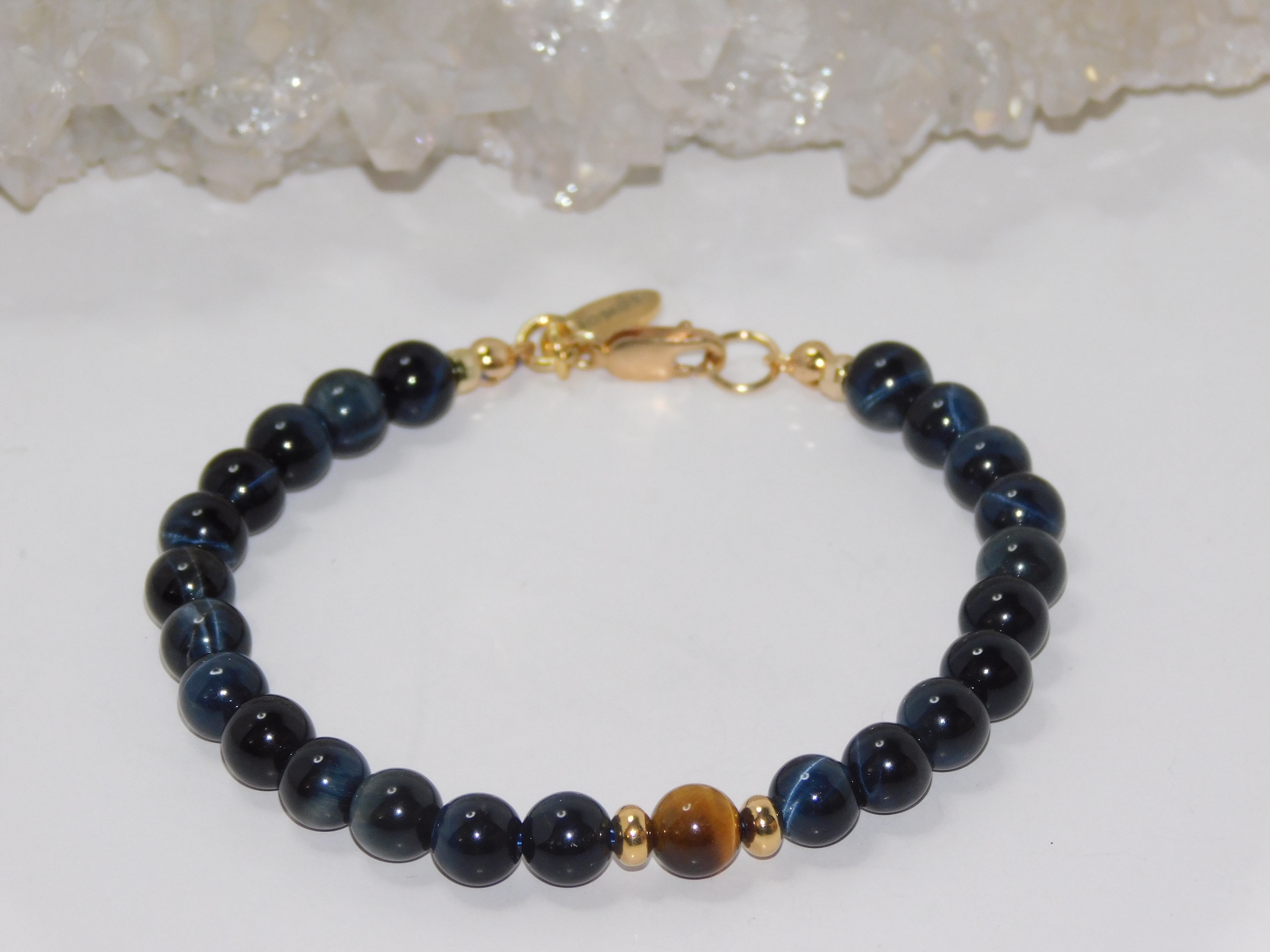 Tiger Eye Blue with Golden/Brown Accent Bead Ladies Bracelet - Image 3