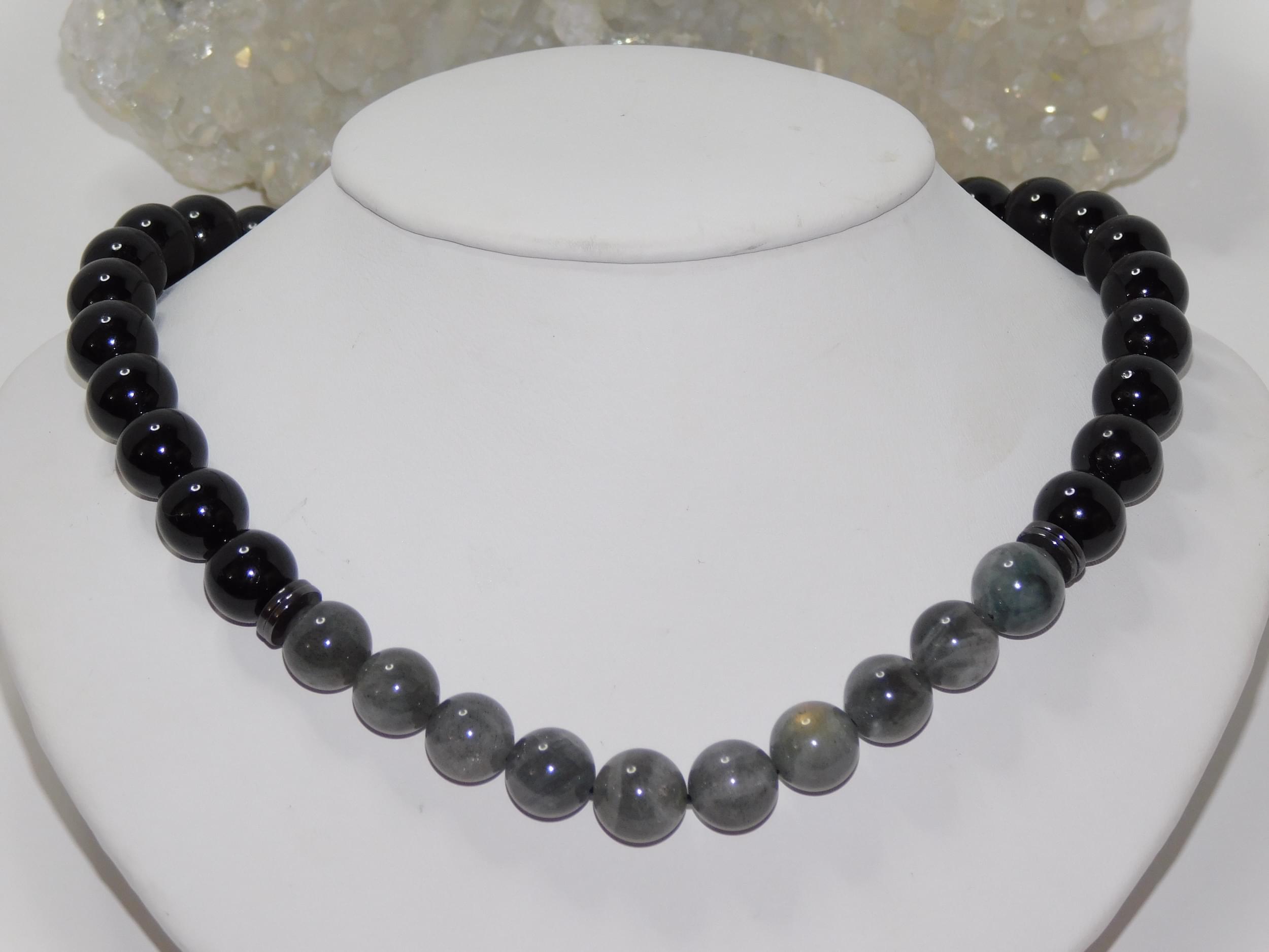 Labradorite Iridescent & Black Tourmaline Men Necklace